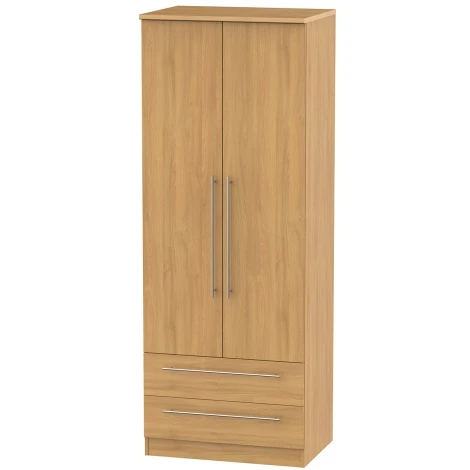 SHE081-O - Sherwood - 2 Door 2 Drawer Double Tall Plain Wardrobe - Modern Oak Finish