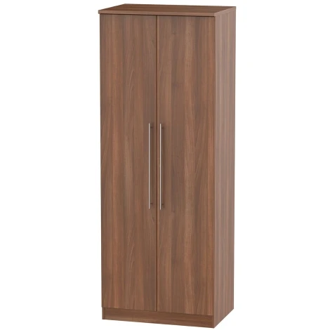 SHE085-N - Sherwood - 2 Door Double Tall Double Hanging Wardrobe - Noche Walnut Finish