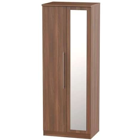 SHE087-N - Sherwood - 2 Door Double Tall Mirror Wardrobe - Noche Walnut Finish