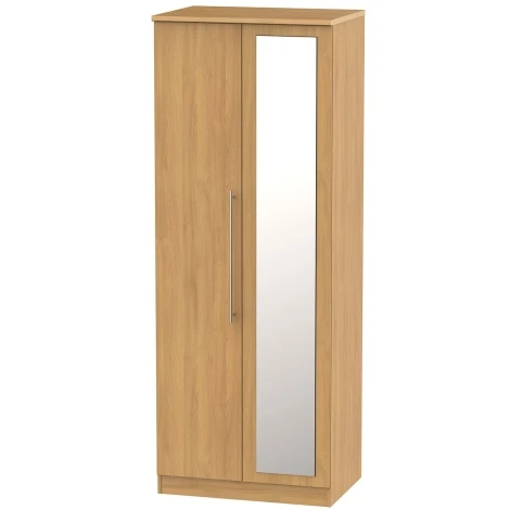 SHE087-O - Sherwood - 2 Door Double Tall Mirror Wardrobe - Modern Oak Finish