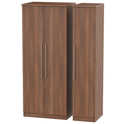 SHE130N - Sherwood 3 Door Triple Plain Wardrobe - Noche Walnut