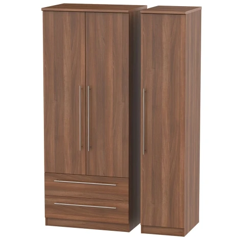 SHE131-N - Sherwood - 3 Door 2 Drawer Triple Plain Wardrobe - Noche Walnut Finish