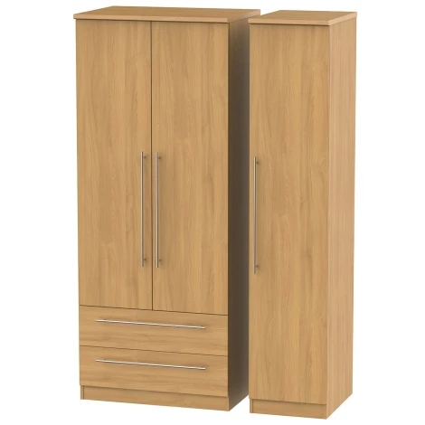 SHE131-O - Sherwood - 3 Door 2 Drawer Triple Plain Wardrobe - Modern Oak Finish