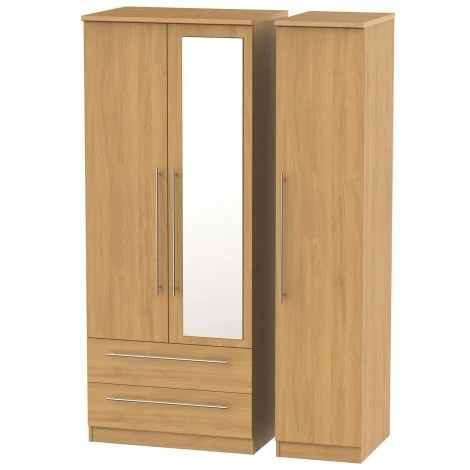 SHE132-O - Sherwood - 3 Door 2 Drawer Triple Mirror Wardrobe - Modern Oak Finish