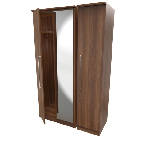 SHE137-N - Sherwood - 3 Door Triple Mirror Wardrobe - Noche Walnut Finish