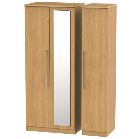 SHE137-O - Sherwood - 3 Door Triple Mirror Wardrobe - Modern Oak Finish