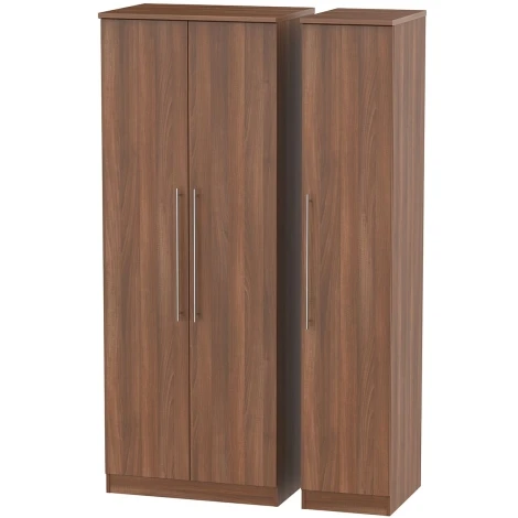 SHE140-N - Sherwood - 3 Door Triple Tall Plain Wardrobe - Noche Walnut Finish