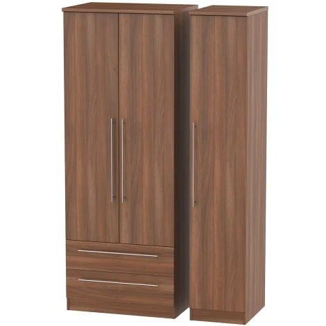 SHE141-N - Sherwood - 3 Door 2 Drawer Triple Tall Plain Wardrobe - Noche Walnut Finish