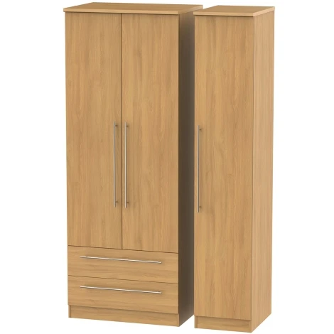 SHE141-O - Sherwood - 3 Door 2 Drawer Triple Tall Plain Wardrobe - Modern Oak Finish