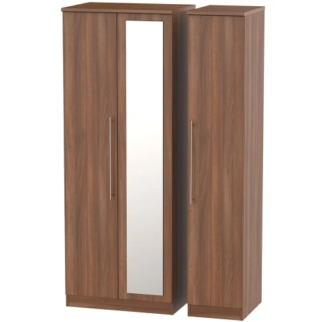 SHE147-N - Sherwood - 3 Door Triple Tall Mirror Wardrobe - Noche Walnut Finish