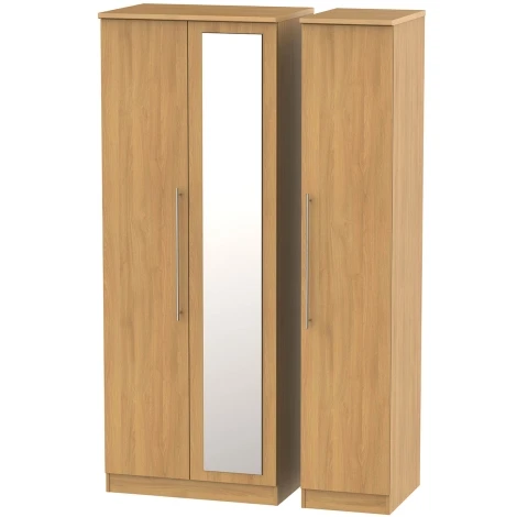 SHE147-O - Sherwood - 3 Door Triple Tall Mirror Wardrobe - Modern Oak Finish