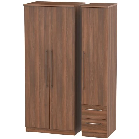 SHE150-N - Sherwood - 3 Door 2 Small Drawer Triple Wardrobe - Noche Walnut Finish