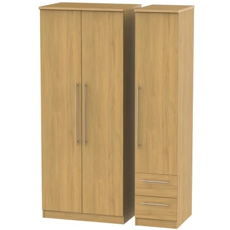SHE150-O - Sherwood - 3 Door 2 Small Drawer Triple Wardrobe - Modern Oak Finish