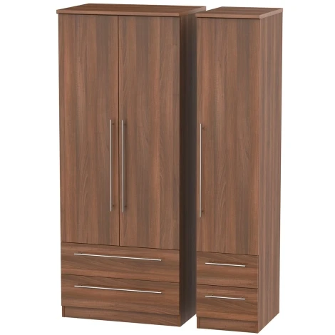 SHE151-N - Sherwood - 3 Door 4 Drawer Triple Wardrobe - Noche Walnut Finish