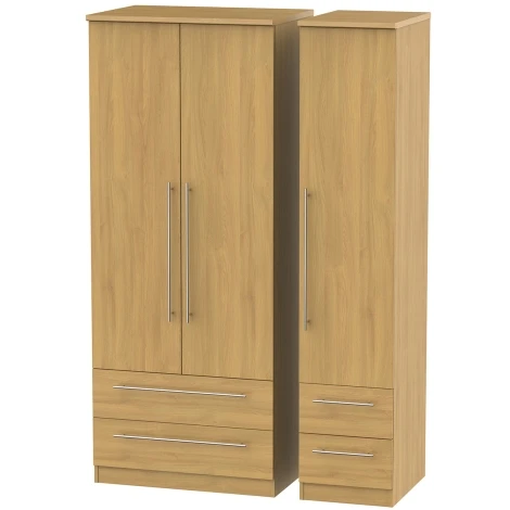 SHE151-O - Sherwood - 3 Door 4 Drawer Triple Wardrobe - Modern Oak Finish