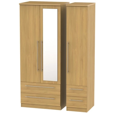SHE152-O - Sherwood - 3 Door 4 Drawer Triple Mirror Wardrobe - Modern Oak Finish