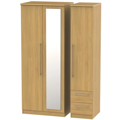 SHE157-O - Sherwood - 3 Door 2 Small Drawer Triple Mirror Wardrobe - Modern Oak Finish