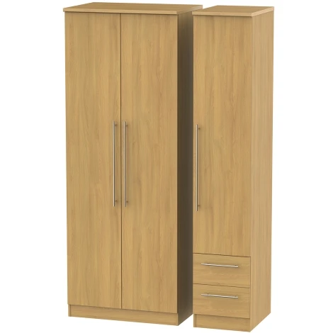 SHE160-O - Sherwood - 3 Door 2 Small Drawer Tall Triple Wardrobe - Modern Oak Finish