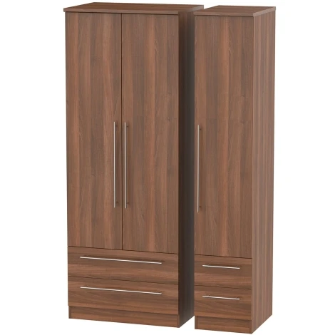 SHE161-N - Sherwood - 3 Door 4 Drawer Tall Triple Wardrobe - Noche Walnut Finish