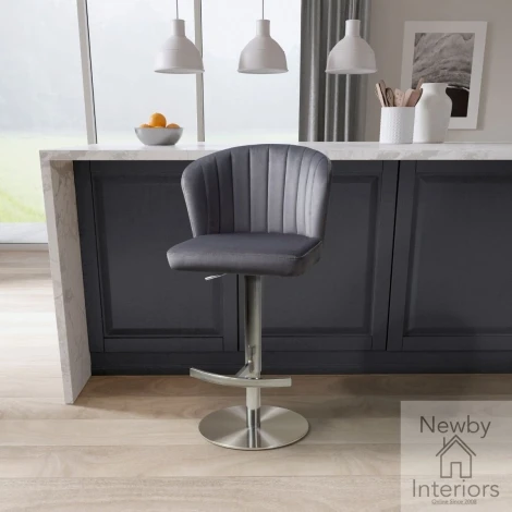 Sigma Grey Brushed Velvet Bar Stool