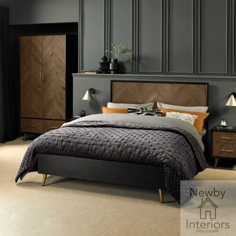 3036-45BD - Sienna Fumed Oak 6ft Super King Bed Frame with Peppercorn Panel