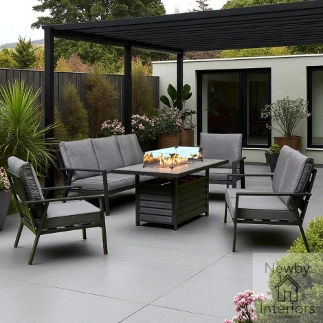 BW-10 - Siera Outdoor Grey Aluminium Sofa Dining Set with Firepit