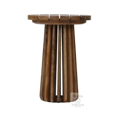 GAE-23236 - Slatted - Natural Mango Wooden Round Side Table