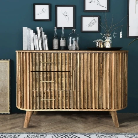 Slatted One Door 3 Drawer Sideboard