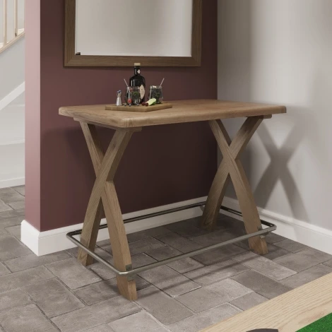 Smoked Oak Bar Table - Metal Footrest (HO-BT)