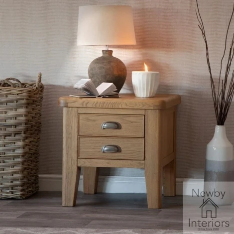Smoked Oak Lamp Table - 2 Drawer (HO-LT)