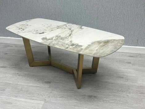 CT1311 - Sorrento - White & Grey Ceramic Top Oval Coffee Table with Gold Legs