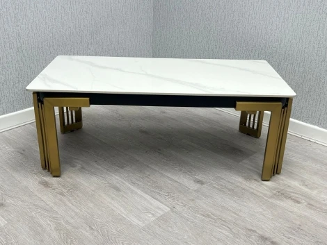 CT1312 - Sorrento - Grey Ceramic Top Rectangle Coffee Table with Gold Legs