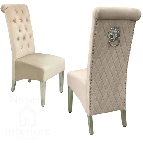 DC973 - Sofia Mink Velvet, Silver Lion Knocker Chair (Pair)