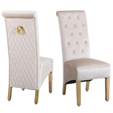 DC977 - Sofia Cream Velvet, Gold Square Knocker Dining Chair (Pair)