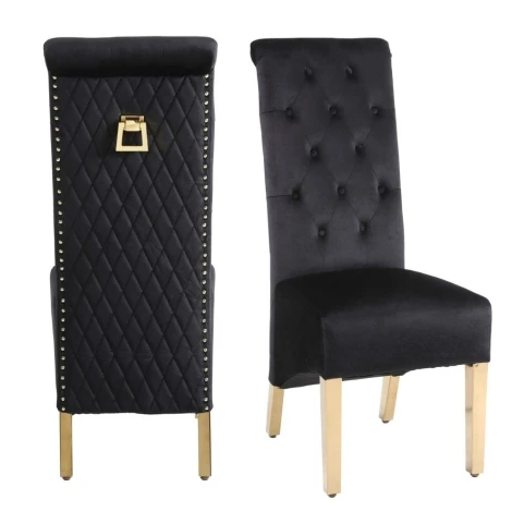 DC978 - Sofia Black Velvet, Gold Square Knocker Chair (Pair)