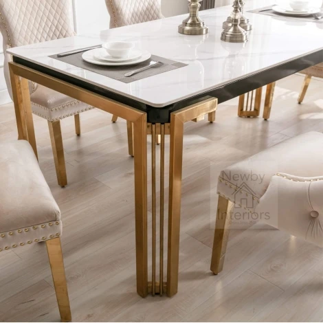 DT1304 - Sorrento White Ceramic Dining Table Gold Legs (180cm)