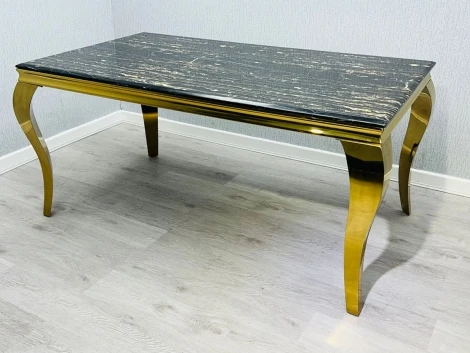 MDT1060 - Sofia - Black & Gold Marble Top 1.6m Medium Dining Table with Gold Legs