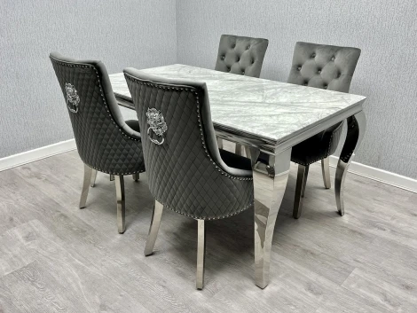 MDT995 - Sofia - Grey Marble Top 1.5m Medium Dining Table with Silver Legs