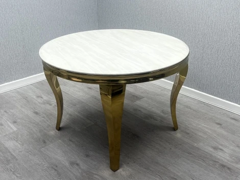 Sofia Cream Marble 110cm Round Dining Table with Gold Legs
