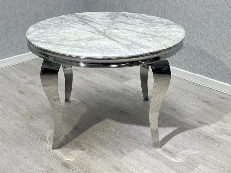 Sofia Grey Marble 110cm Round Dining Table Chrome Legs