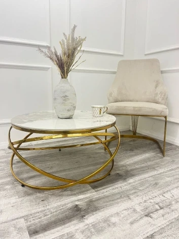 CT-SPIRO-80-SS-PDA - Spiro Round Pandora Patterned Sintered Stone & Gold Coffee Table