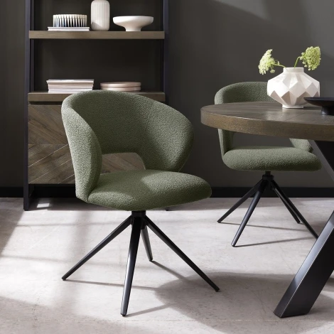 H2010-09-GRN-S - Stella 360° Swivel Dining Chair Green Boucle