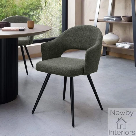 H2080-09-GRN - Sterling - Green Boucle Fabric Chair with Black Legs (Pair)