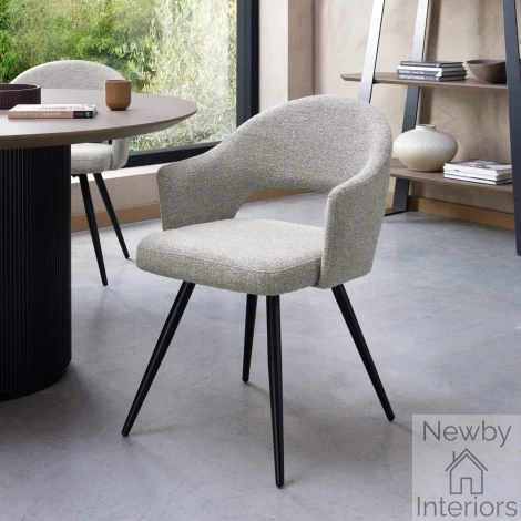 H2080-09-GRY - Sterling - Grey Boucle Fabric Chair with Black Legs (Pair)