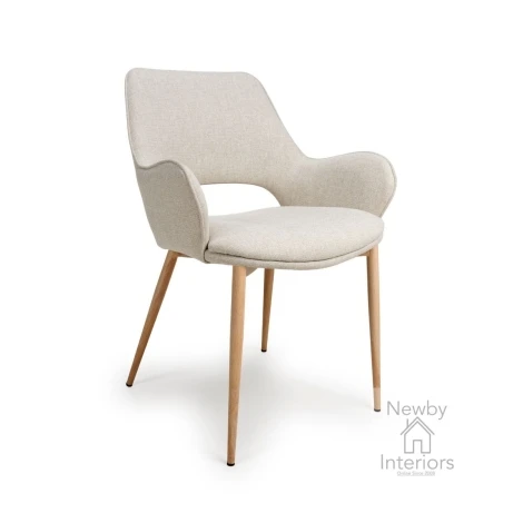 Sydney Natural Fabric Carver Dining Chair with Metal Legs (Pair)