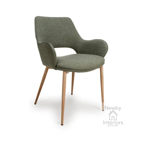 Sydney Sage Fabric Carver Dining Chair with Metal Legs (Pair)