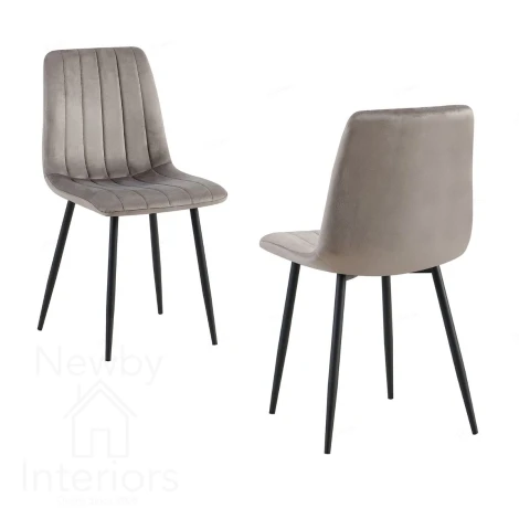 CH-131GR - Teora - 2x Grey Velvet Dining Chairs with Black Metal Legs