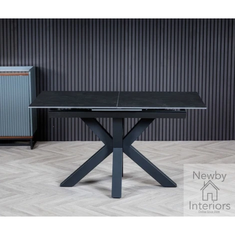 Thunder Dark Grey Centre Extending Matte Ceramic Dining Table (120-160cm)