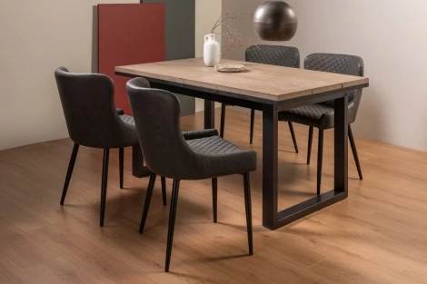 4207-2-01-FGY-4 - Tivoli Weathered Oak 4-6 Seater Table & 4 Cezanne Dark Grey Faux Leather Chairs - Black Legs
