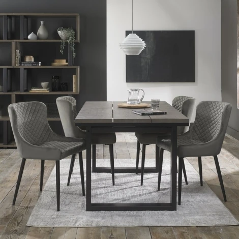 4207-2-01-VGY-4 - Tivoli Weathered Oak 4-6 Seater Table & 4 Cezanne Grey Velvet Chairs - Black Legs